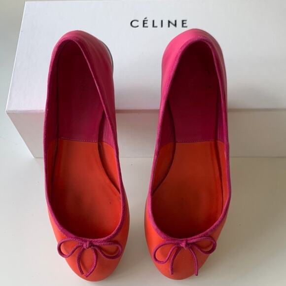 Celine Phoebe Orange and Pink Colorblock Ballet Flats - Picture 4 of 8